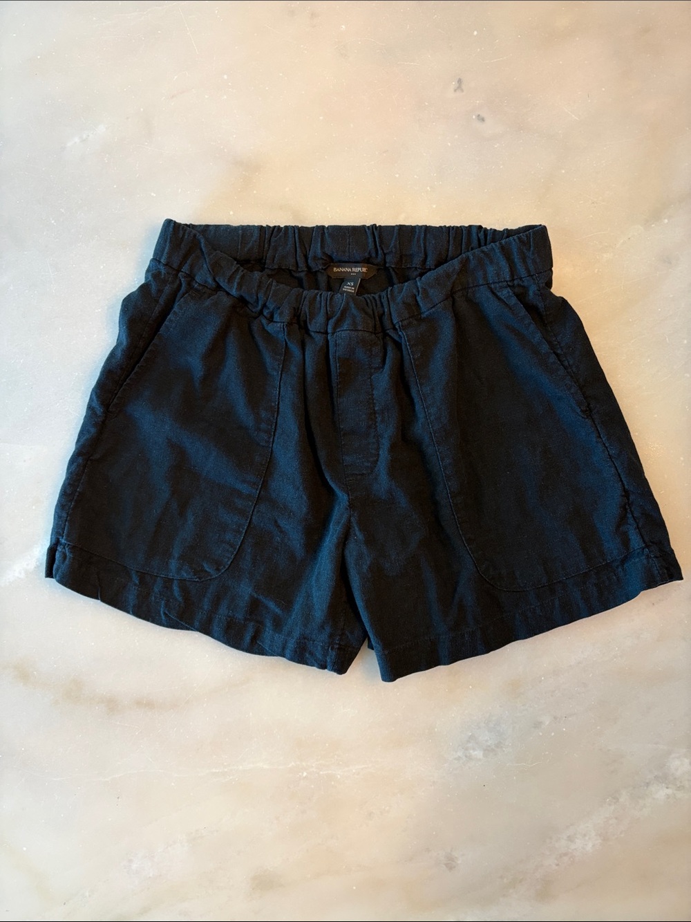 Banana Republic Linen Blend Black High-Waist Elastic Waistband Shorts